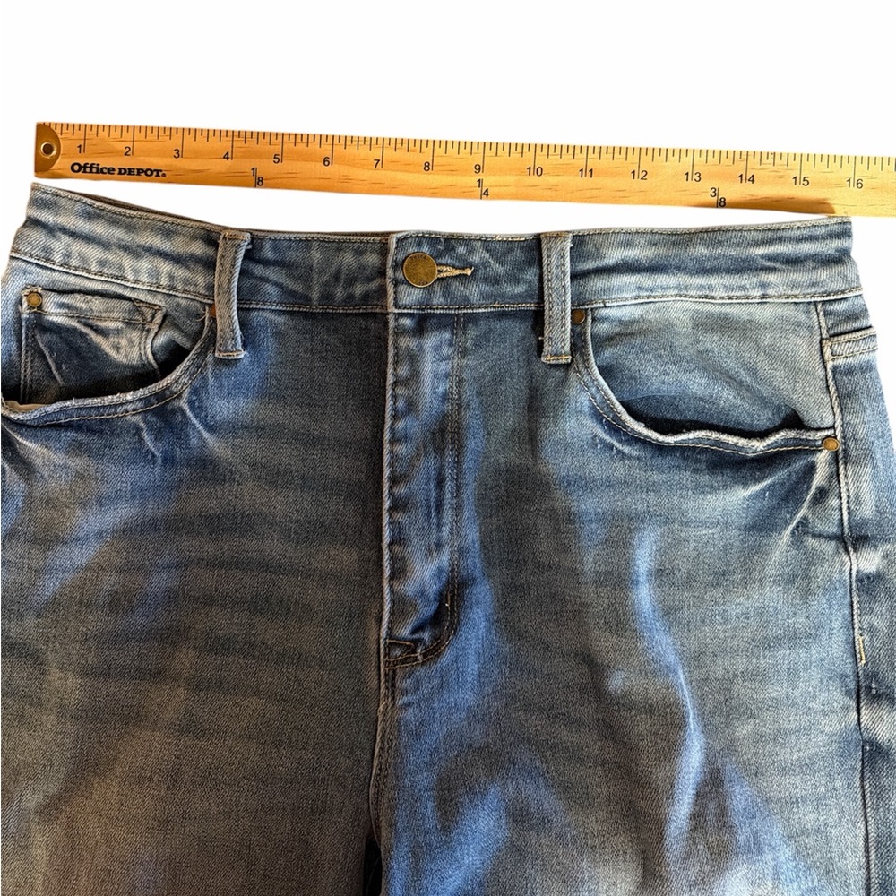 Petra Flare Jeans Size 13/30 Medium Wash High Rise Distressing Stretch - Picture 13 of 13